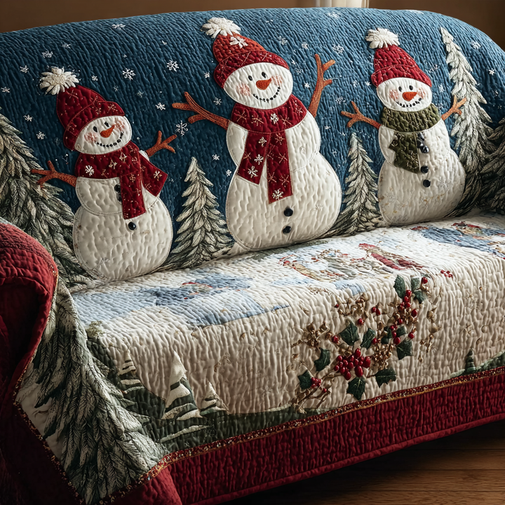 Bonshommes de neige en foulards rouges – Housse de canapé matelassée