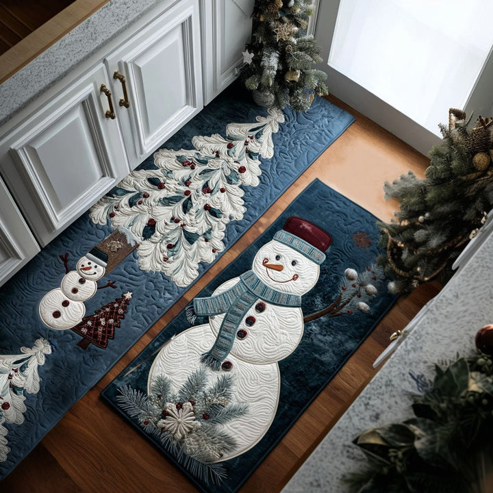 Bonhommes de neige et sapin givré – Tapis de cuisine