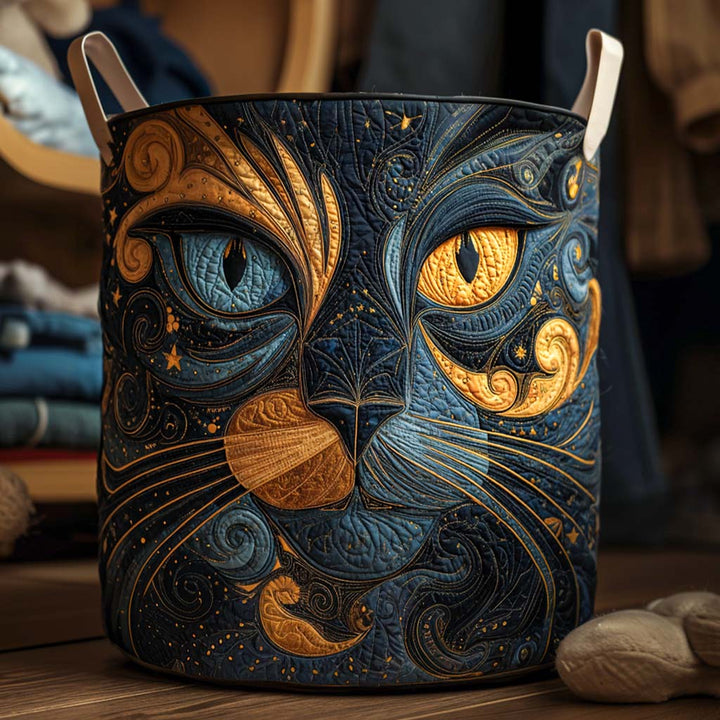 Chat aux yeux dorés en arabesques – Panier à linge matelassé
