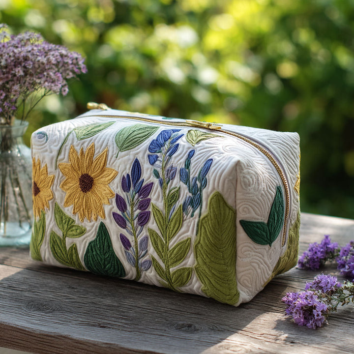 Tournesols et lavande – Trousse de maquillage matelassée
