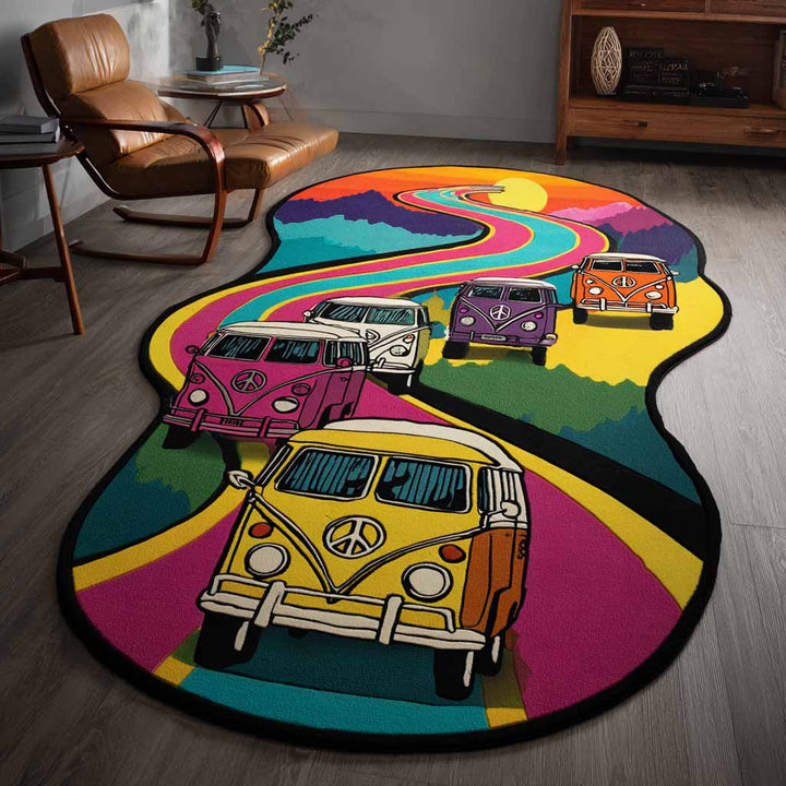 Minibus sur la route arc-en-ciel – Tapis de forme originale