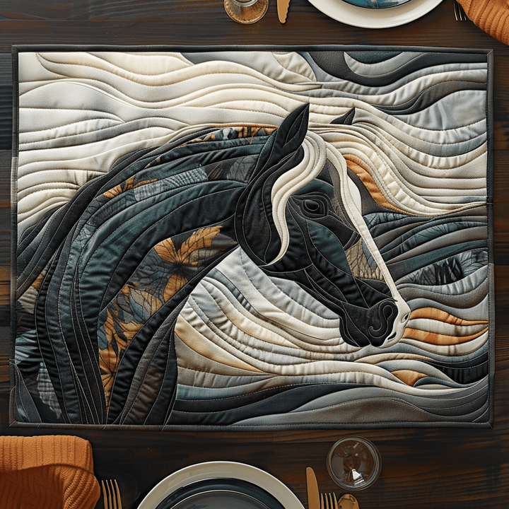Cheval noir et crinière grise – Napperons matelassés