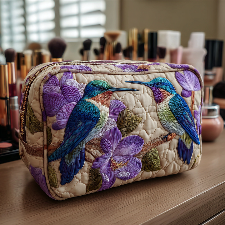Duo de colibris – Trousse de maquillage matelassée