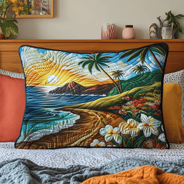 Coucher de soleil sur la plage tropicale – Taie d’oreiller matelassée