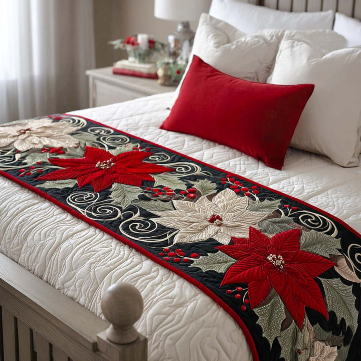 Poinsettias sur fond noir – Chemin de lit matelassé