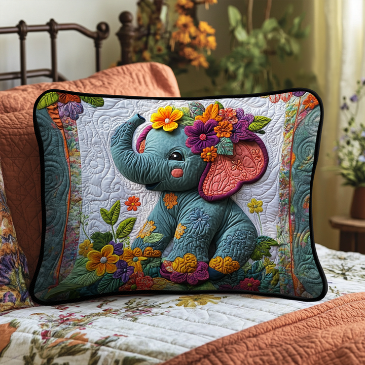 Éléphant dans la jungle fleurie – Taie d’oreiller matelassée