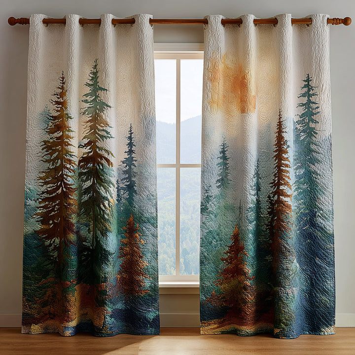 Forêt brumeuse à l’aquarelle – Rideaux matelassés