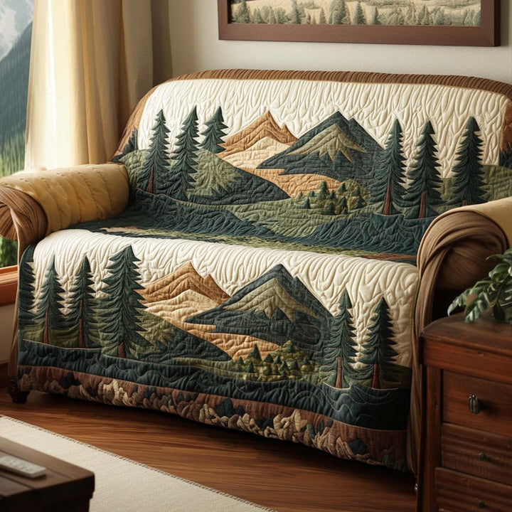 Montagnes et sapins brodés – Housse de canapé matelassée