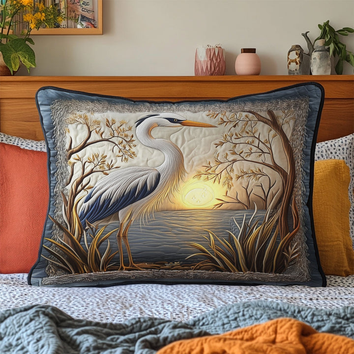 Héron bleu au coucher du soleil – Taie d’oreiller matelassée