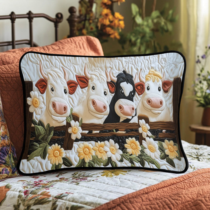 Vaches rigolotes à la clôture – Taie d’oreiller matelassée