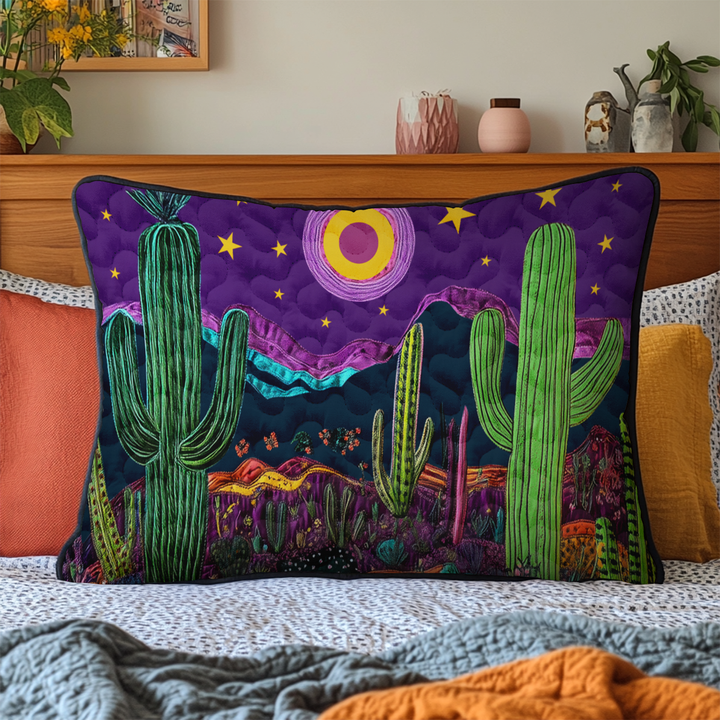 Cactus sous la lune violette – Taie d’oreiller matelassée