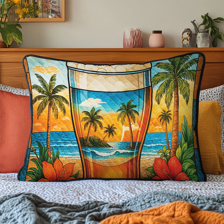 Verre de plage tropical – Taie d’oreiller matelassée