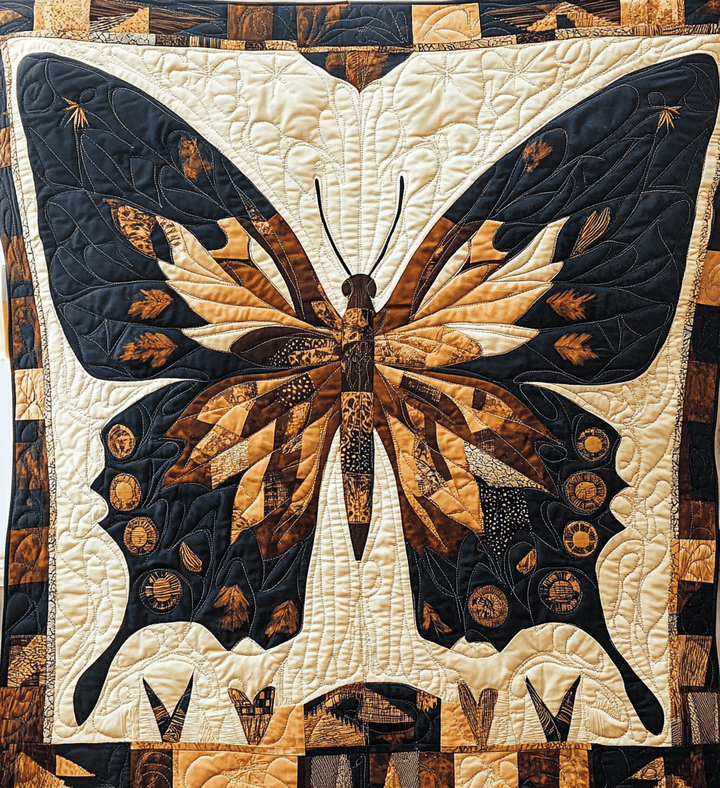Papillon en mosaïque bronze – Tenture murale matelassée