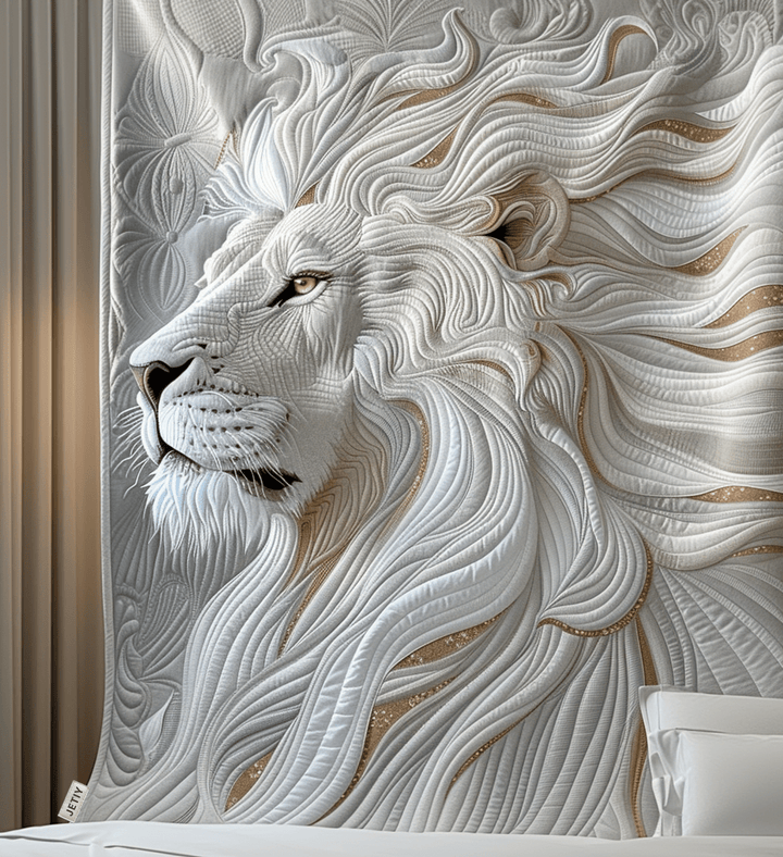 Lion blanc majestueux – Tenture murale matelassée