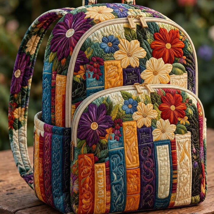 Livres et marguerites – Sac à dos matelassé