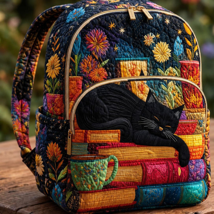 Chat noir sur les livres – Sac à dos matelassé