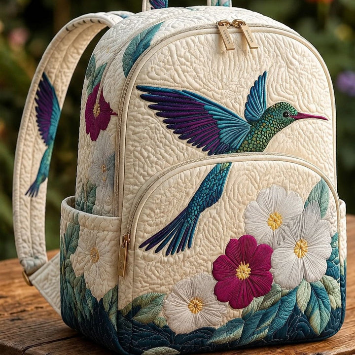 Colibri et fleurs sauvages – Sac à dos matelassé