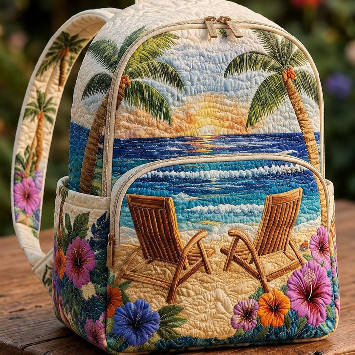 Coucher de soleil sur la plage – Sac à dos matelassé