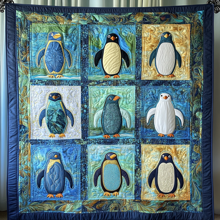 Pingouins en mosaïque – Couverture matelassée
