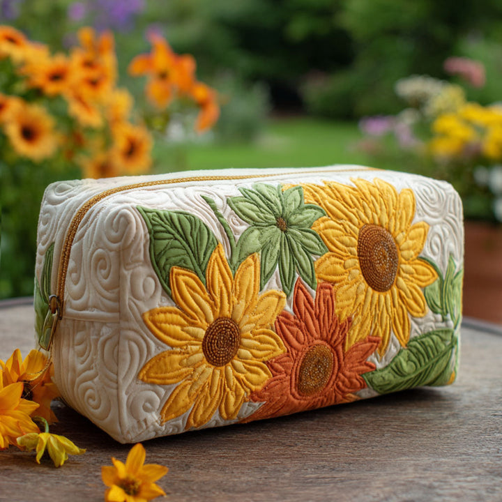 Tournesols sur fond crème – Trousse de maquillage matelassée