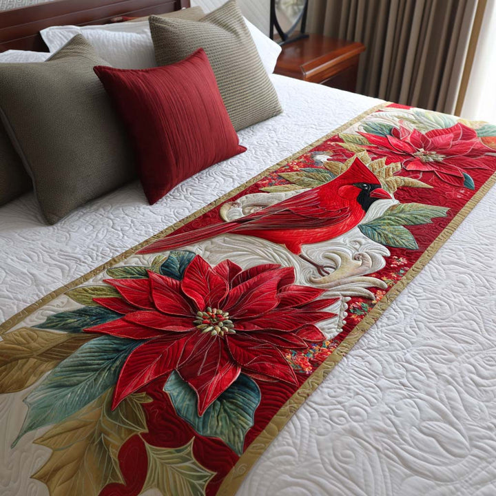 Poinsettia et cardinal – Chemin de lit matelassé
