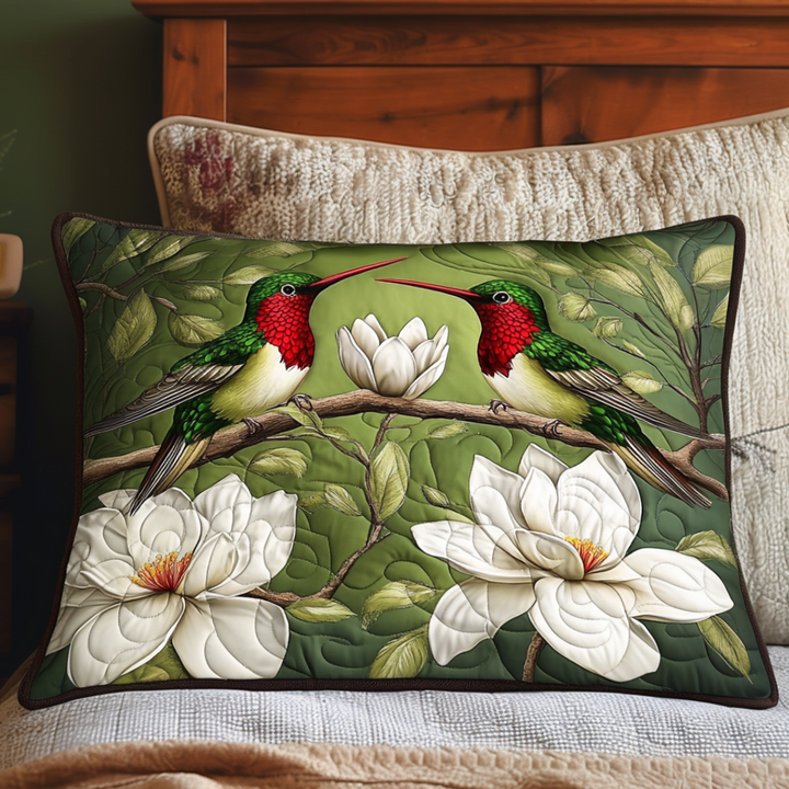 Colibris et magnolias – Taie d’oreiller matelassée