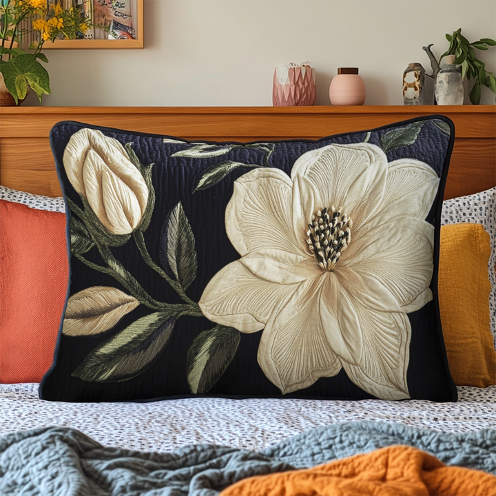 Élégance des magnolias – Taie d’oreiller matelassée
