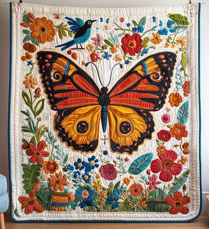 Papillon monarque sur fond crème – Tenture murale matelassée