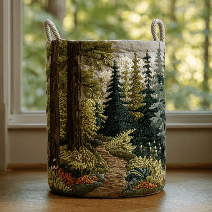 Sentier dans la forêt de pins – Panier à linge matelassé