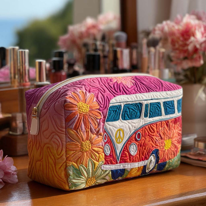 Minibus vers les sommets arc-en-ciel – Trousse de maquillage matelassée
