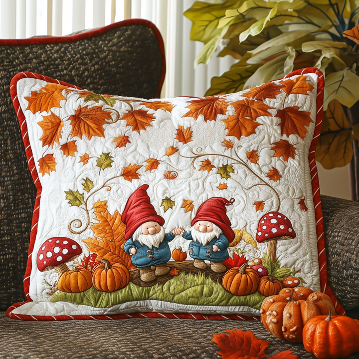 Gnomes d’automne et citrouilles – Taie d’oreiller matelassée