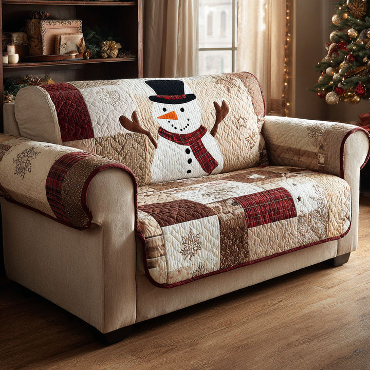 Bonhomme de neige rustique en patchwork – Housse de canapé matelassée