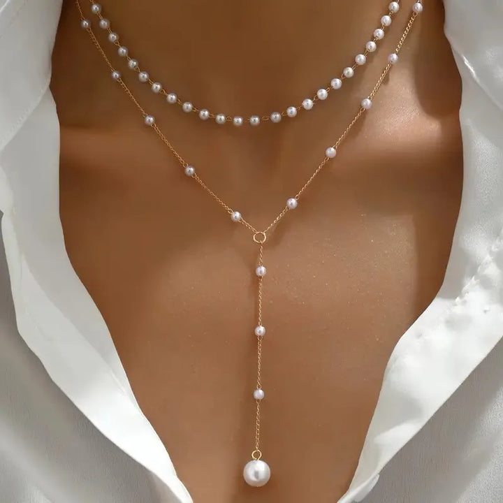 Collier à Deux Tours de Perles Pendentifs