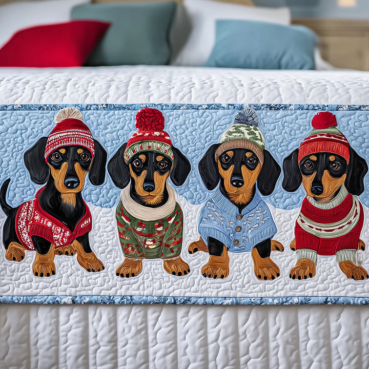Teckels en tuques d’hiver – Chemin de lit matelassé