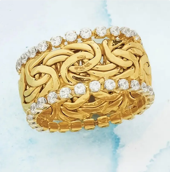 Bague avec Bande de Cristal Tressée Dorée