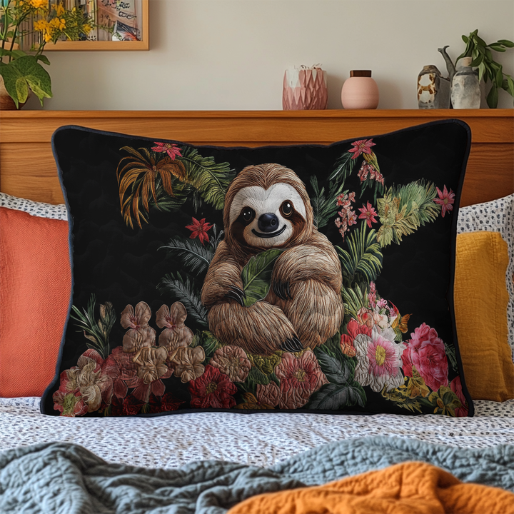 Paresseux parmi les fleurs – Taie d’oreiller matelassée