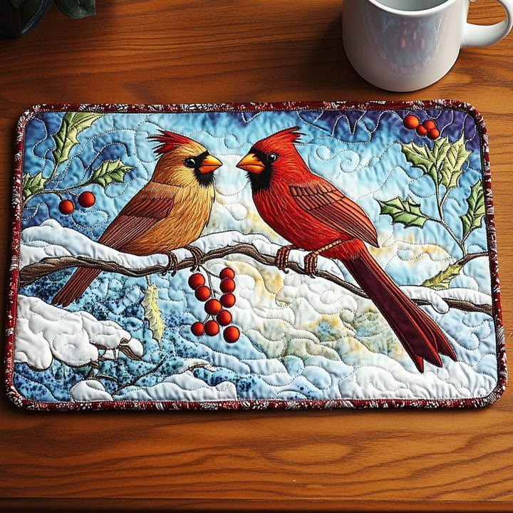 Cardinaux sous la neige – Napperons matelassés