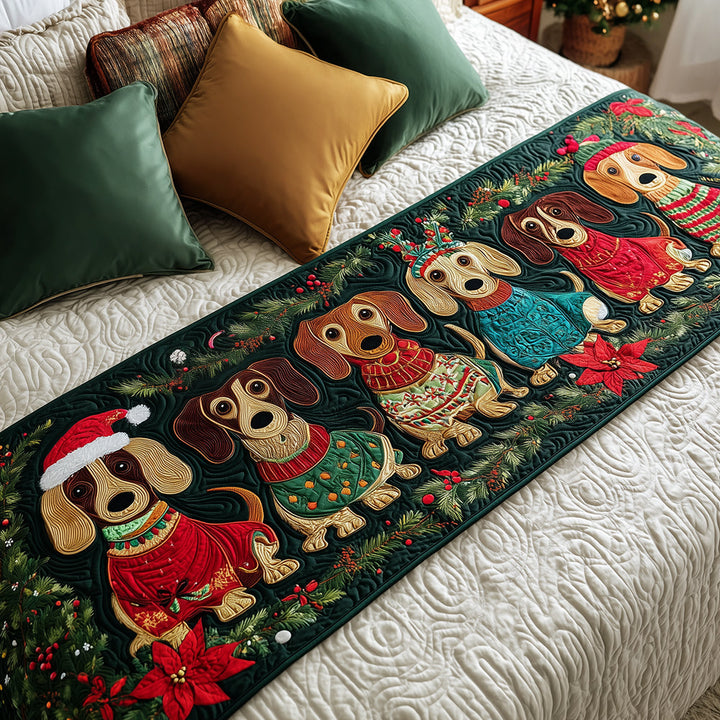Teckels en chandails de Noël – Chemin de lit matelassé
