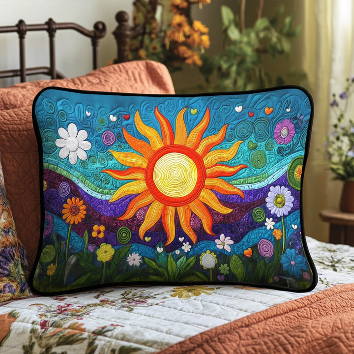 Soleil tropical et fleurs – Taie d’oreiller matelassée