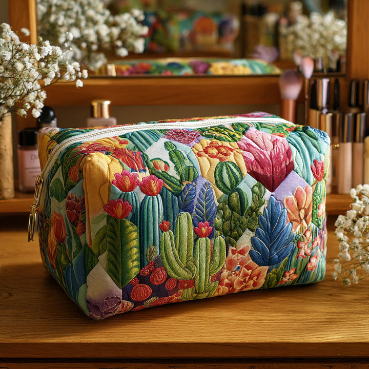 Cactus au soleil – Trousse de maquillage matelassée