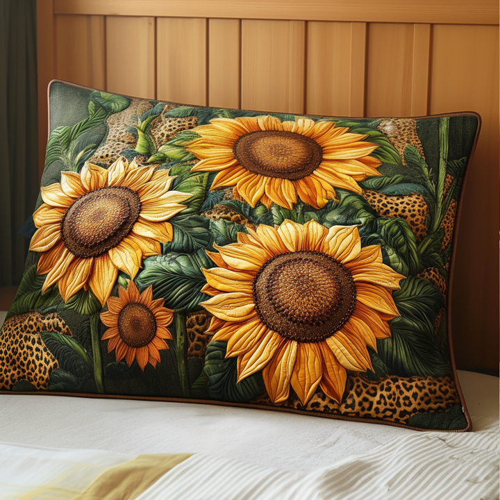 Tournesols et léopard – Taie d’oreiller matelassée