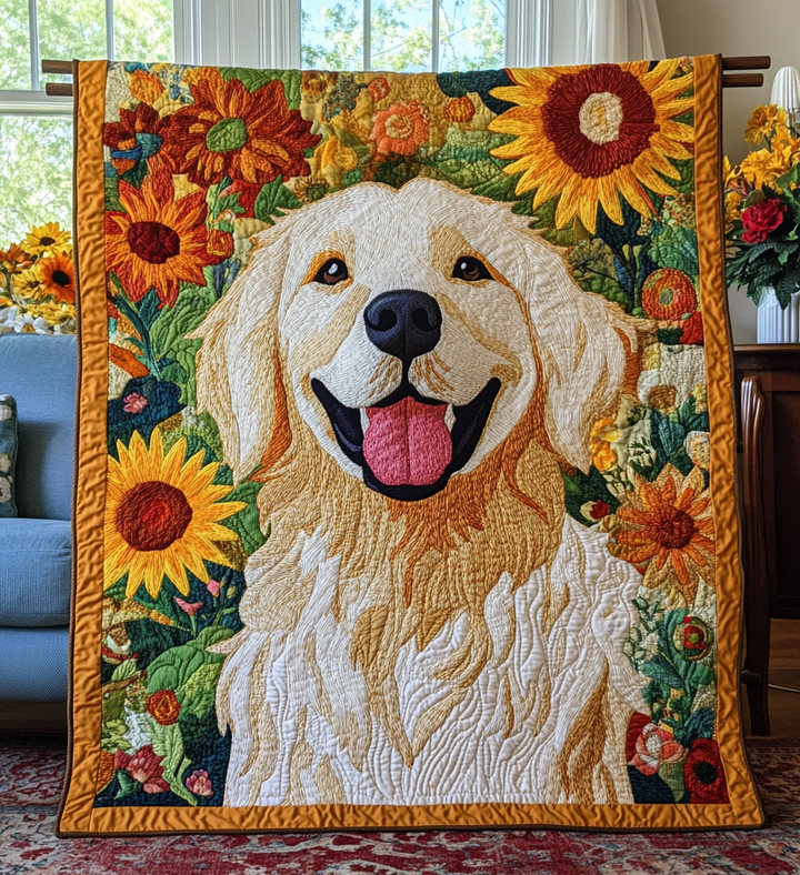 Golden retriever et tournesols – Couverture matelassée