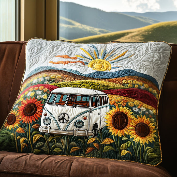 Minibus et tournesols – Taie d’oreiller matelassée