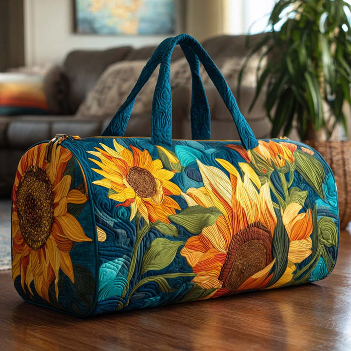 Tournesols sur fond turquoise – Sac de voyage matelassé