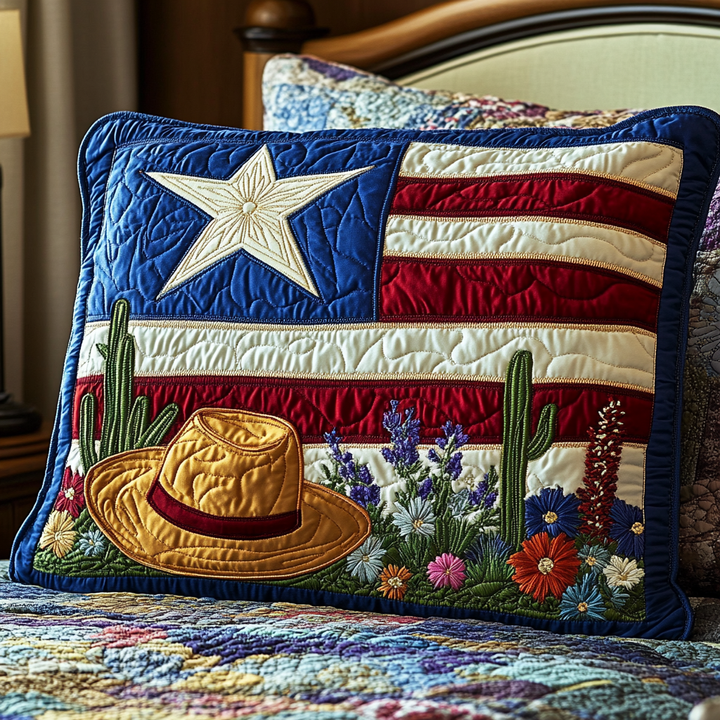 Drapeau du Texas et chapeau de cowboy – Taie d’oreiller matelassée