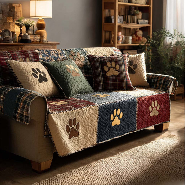 Petites pattes en patchwork – Housse de canapé matelassée