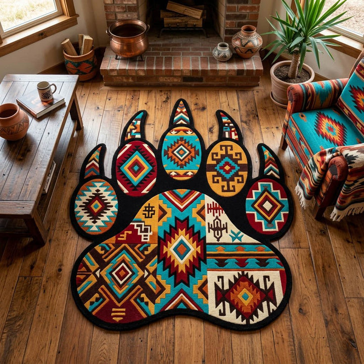 Patte d’ours aux motifs autochtones – Tapis de forme originale