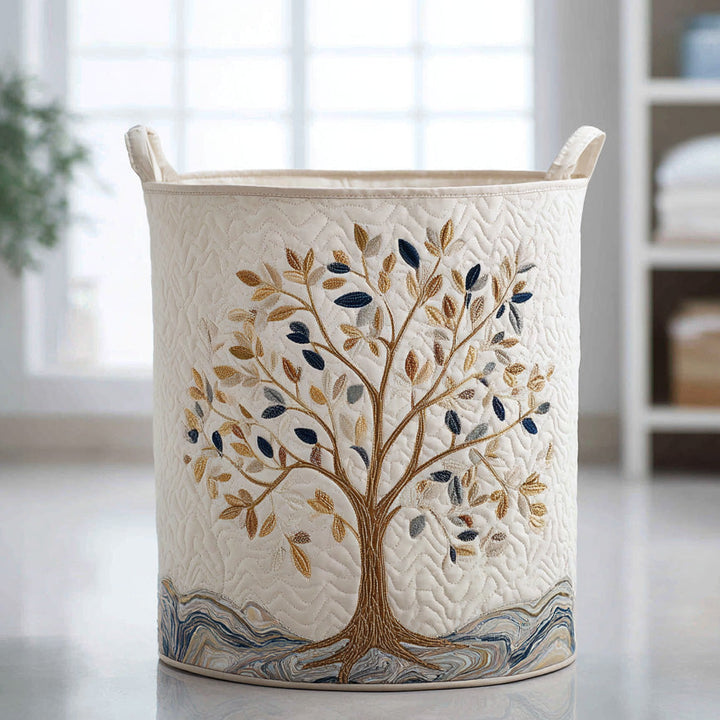 Arbre de vie et vagues – Panier à linge matelassé