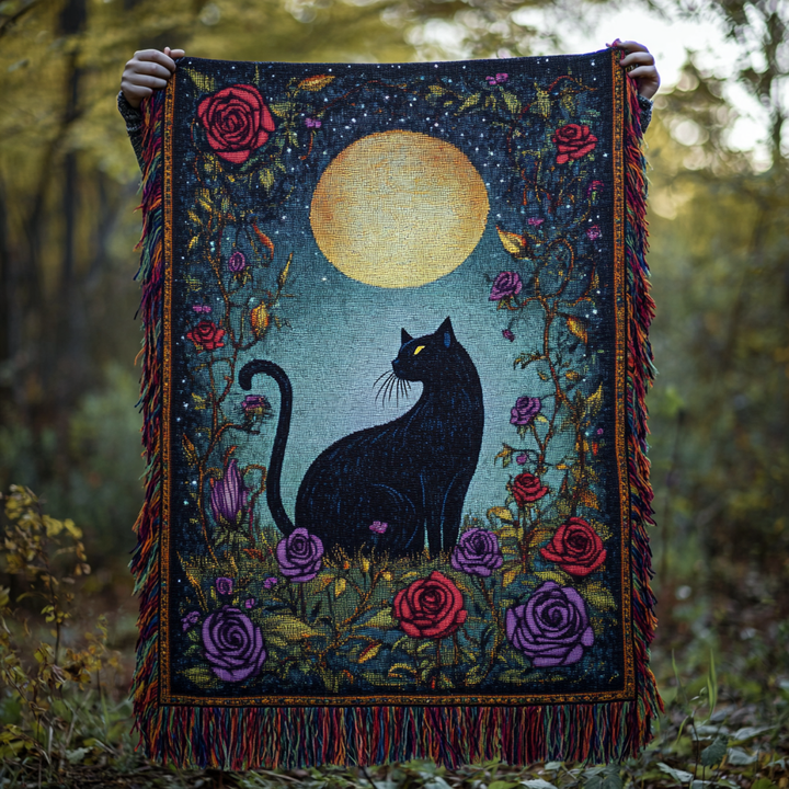 Chat noir sous la pleine lune – Jeté de canapé tissé