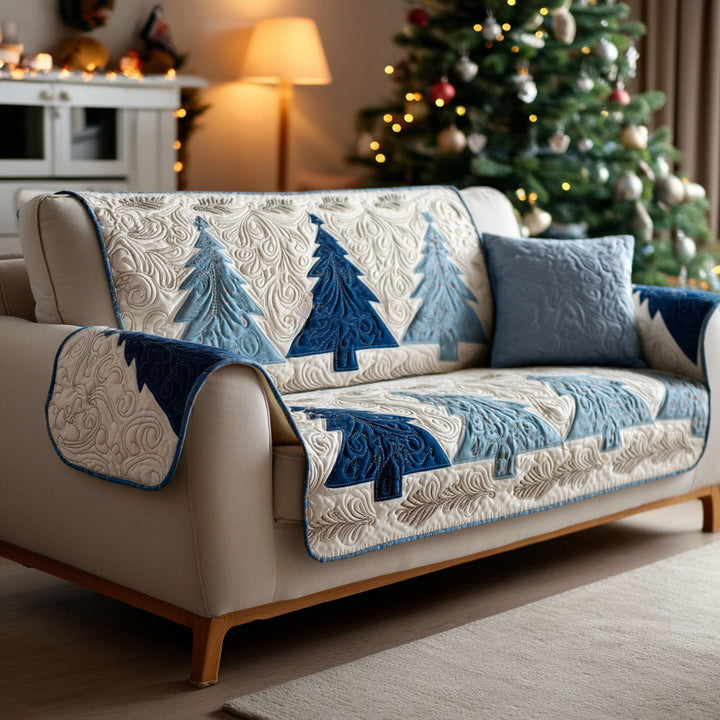 Sapins bleus sur fond crème – Housse de canapé matelassée